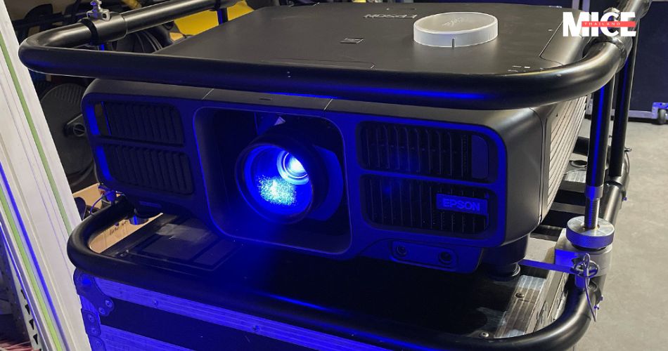 Projector rental and screen ready for a business seminar in Bangkok, Thailand, showcasing top-tier AV rental services