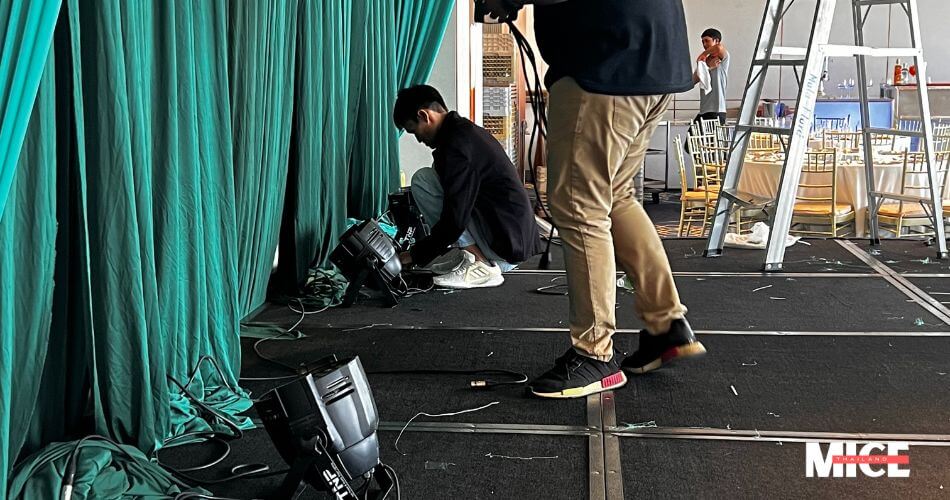 State-of-the-art sound system ready for a conference in Phuket, Thailand, showcasing top-tier AV rental services