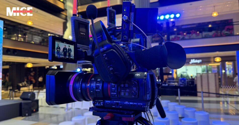 av equipment rental in bangkok, Event hall in Bangkok equipped with rented AV gear, including a large screen and powerful sound system
