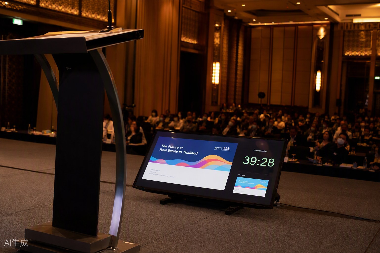 Confidence and speaker timer monitor rental at a conference stage in Thailand