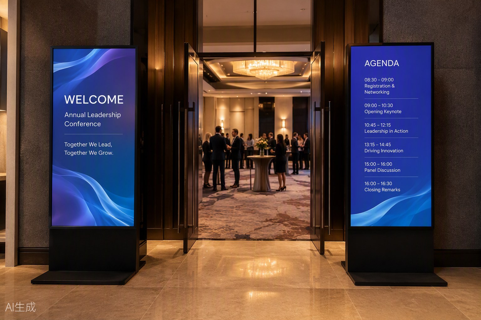 Digital signage display rental at a hotel ballroom entrance in Phuket, Thailand
