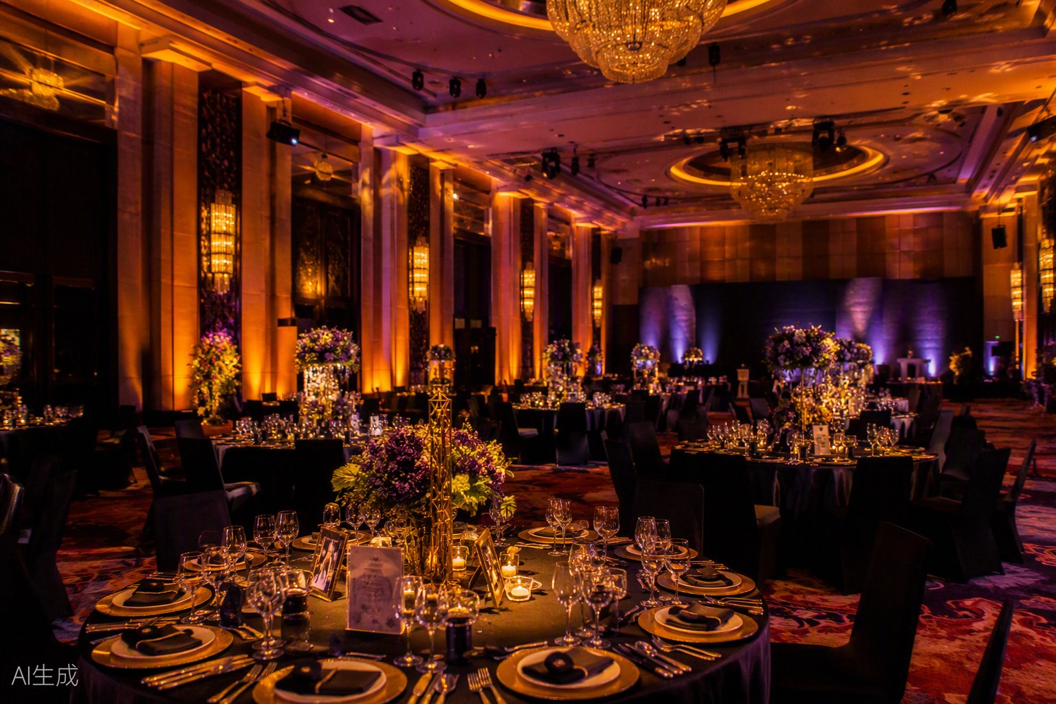 LED uplighting rental for a gala dinner in a hotel ballroom in Thailand